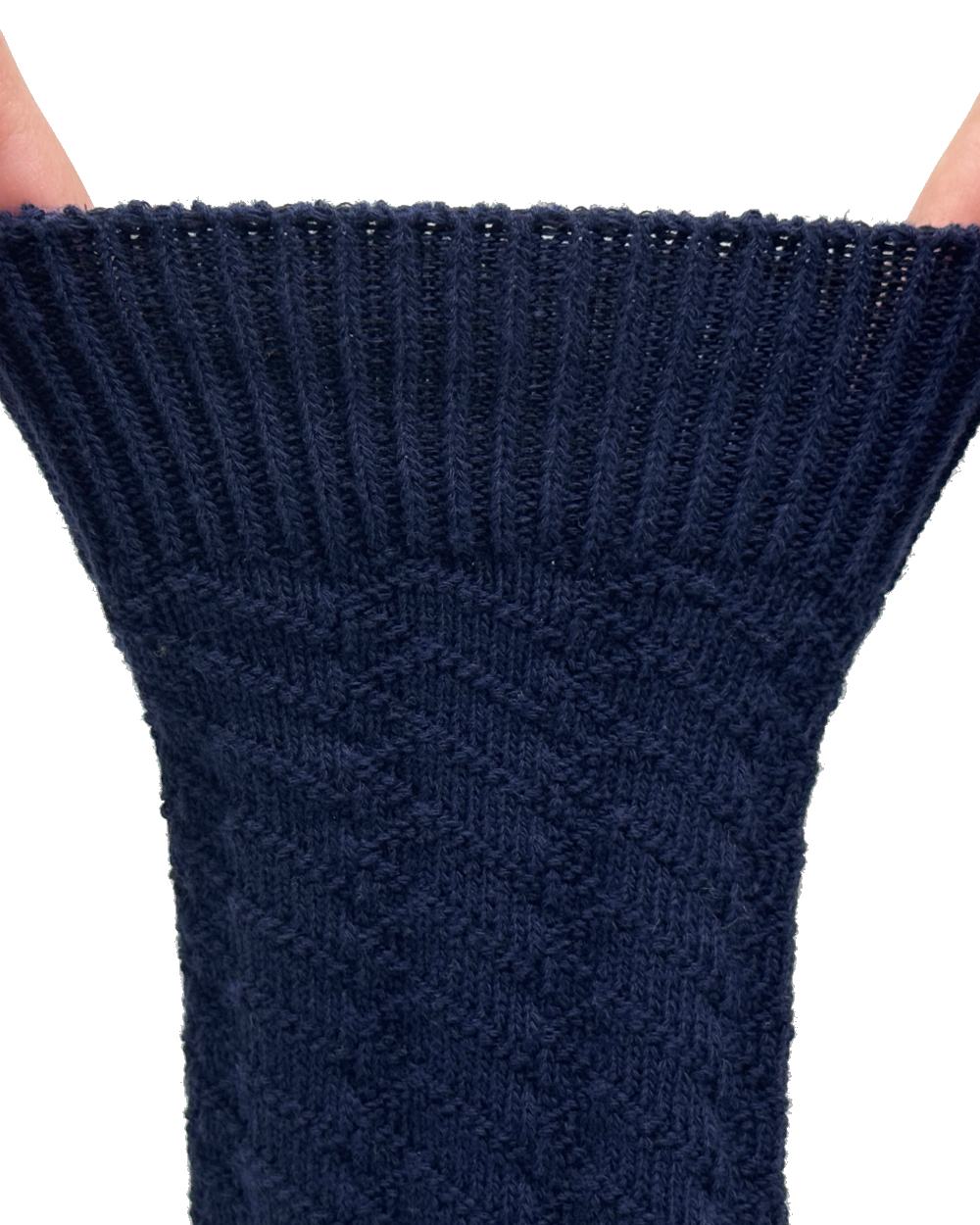 Navy Grey Mustard coloured Bramble Mens Textured Casual Boot Socks Triple Pack on white background