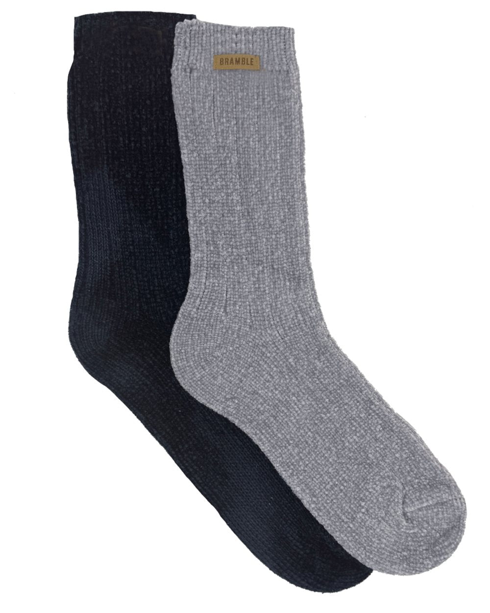 Grey Navy coloured Bramble Womens Ribbed Chenille Bed Socks Twin Pack on white background