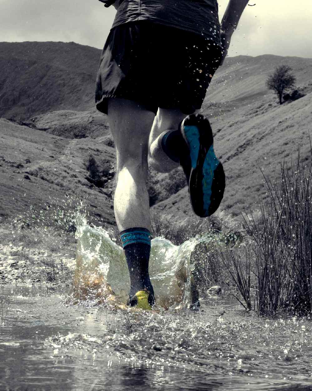 Black Coloured Bridgedale StormSock Midweight Knee Socks on Water Background