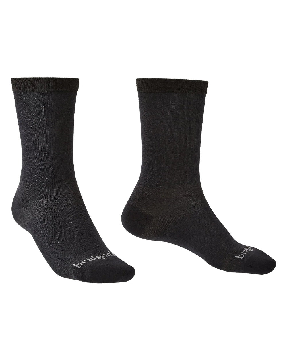 Black coloured Bridgedale Base Layer Coolmax Socks on white background