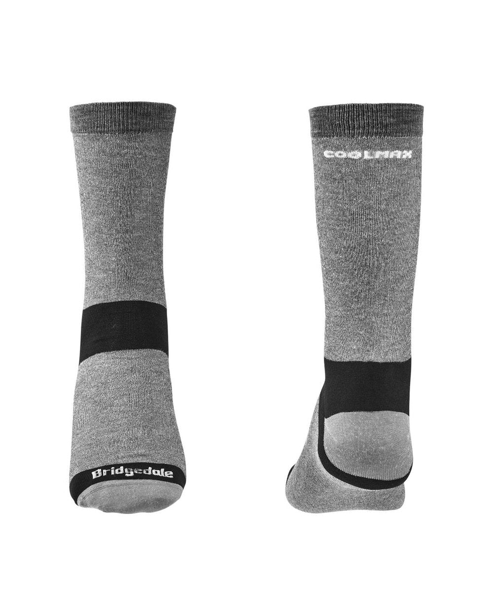 Grey coloured Bridgedale Base Layer Coolmax Socks on white background