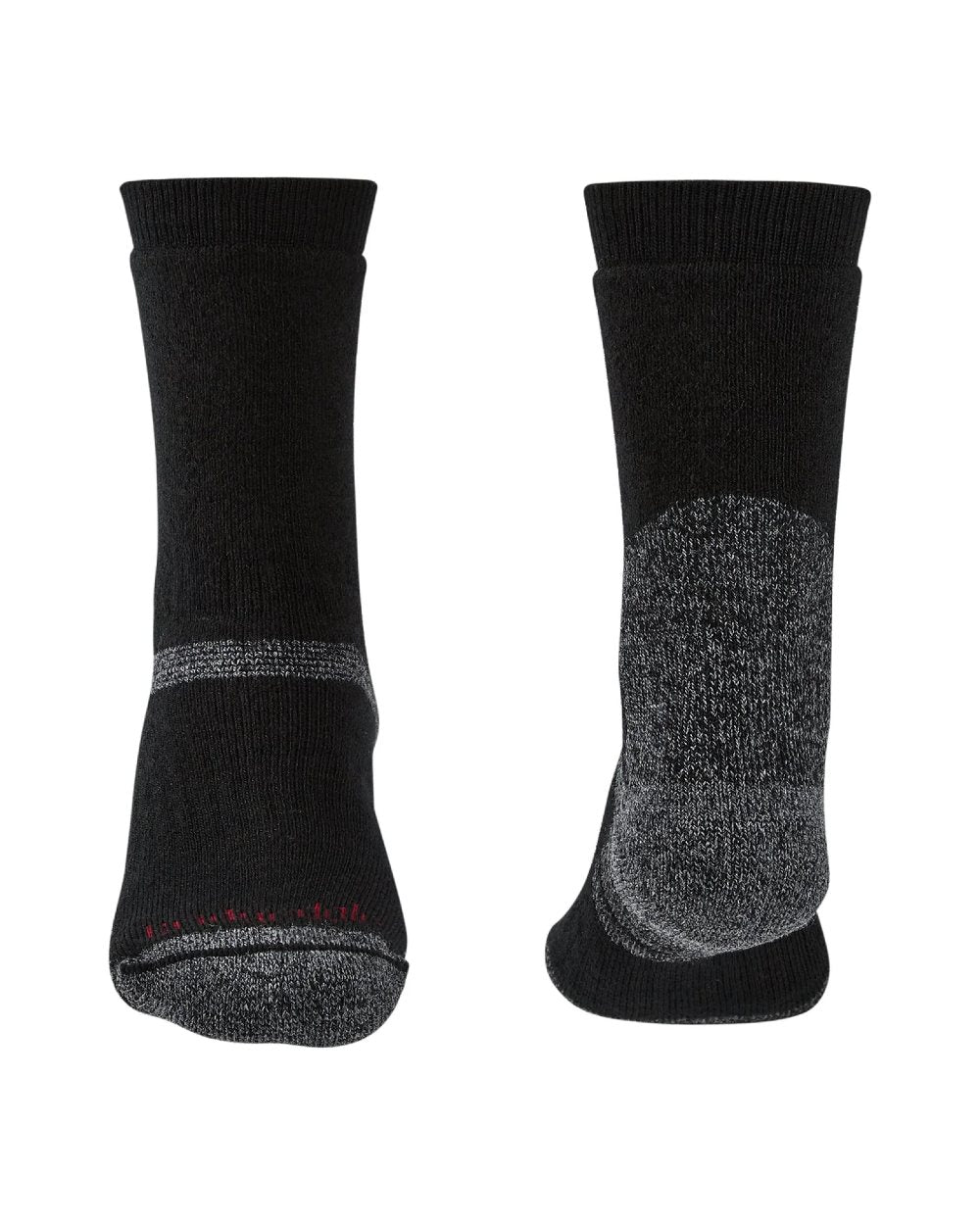 Front and back of Black coloured Bridgedale Heavyweight Merino Performance Socks on a white background