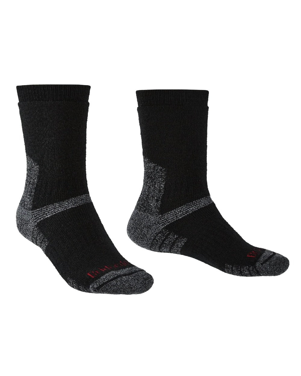 Front of Black coloured Bridgedale Heavyweight Merino Performance Socks on a white background