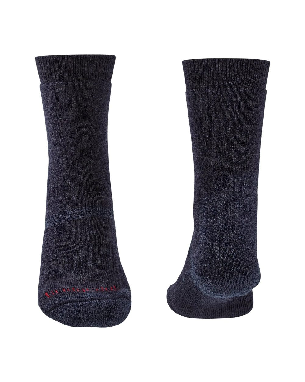 Front and back of Navy coloured Bridgedale Heavyweight Merino Performance Socks on a white background