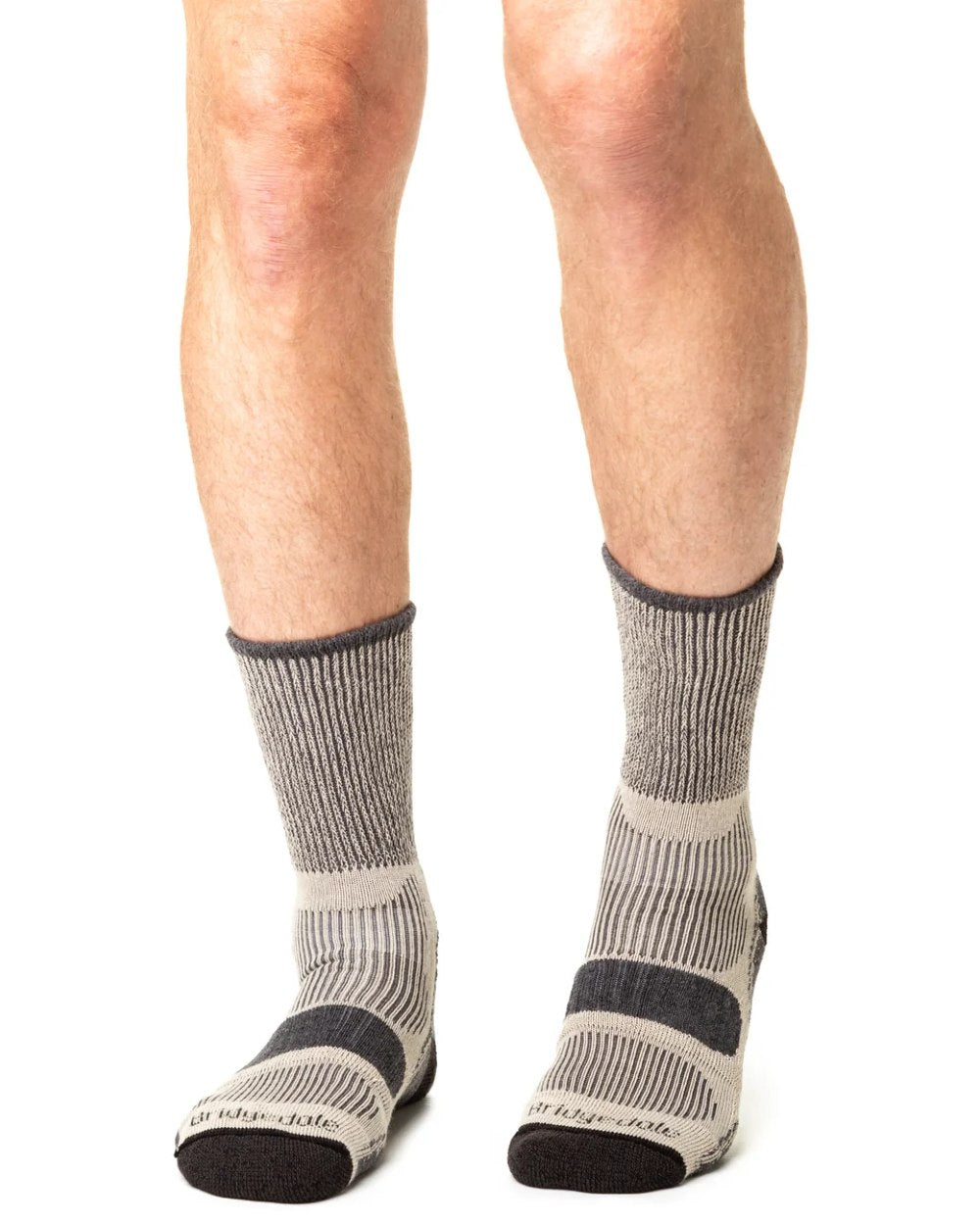 Charcoal coloured Bridgedale Hike Lightweight Cotton Cool Socks on white background