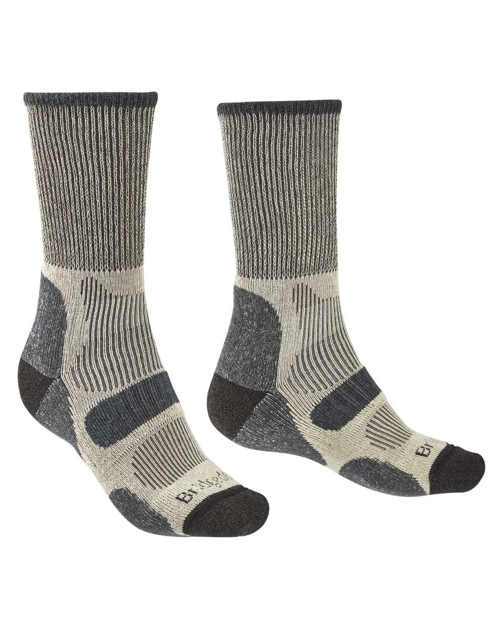 Charcoal coloured Bridgedale Hike Lightweight Cotton Cool Socks on white background