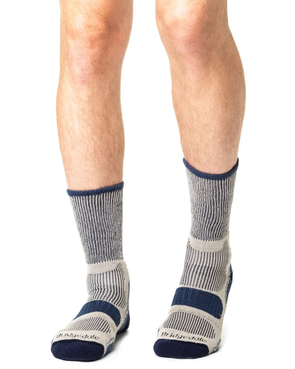Indigo coloured Bridgedale Hike Lightweight Cotton Cool Socks on white background