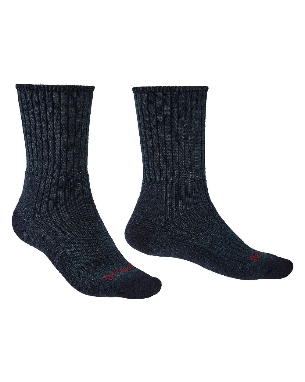 Navy coloured Bridgedale Hike Midweight Merino Comfort Socks on a white background
