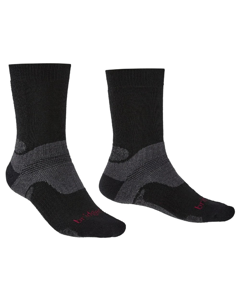 Black coloured Bridgedale Hike Midweight Merino Performance Socks on white background