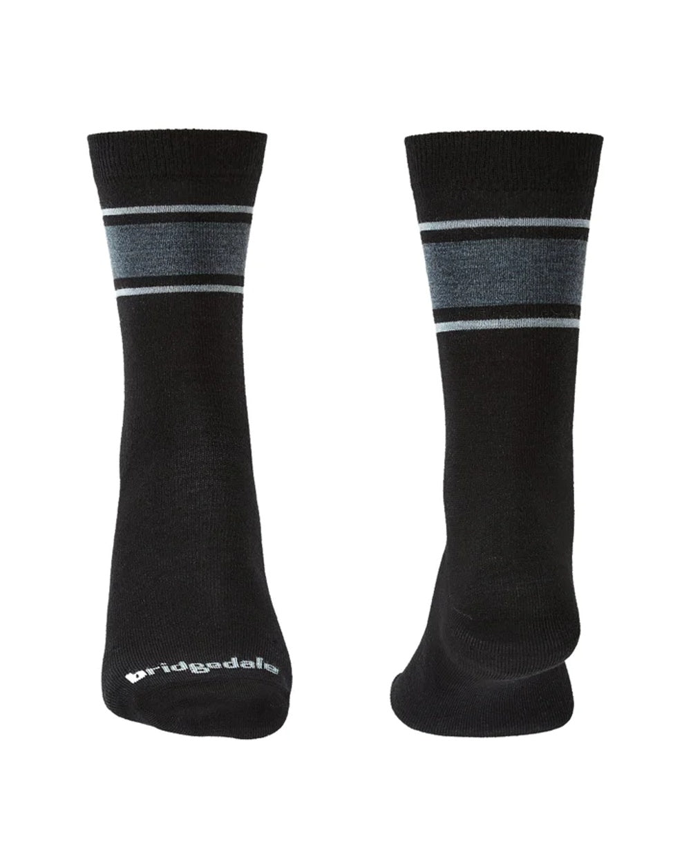 Black/Light Grey coloured Bridgedale Ultra Light Merino Performance Socks on white background