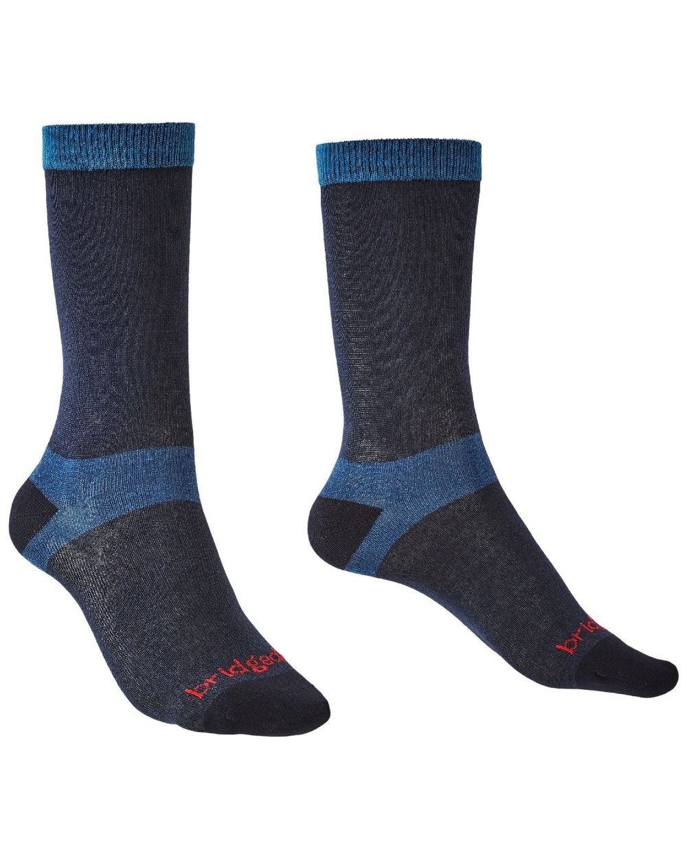 Navy coloured Bridgedale Womens Base Layer Coolmax Liner Socks - Twin Pack on white background