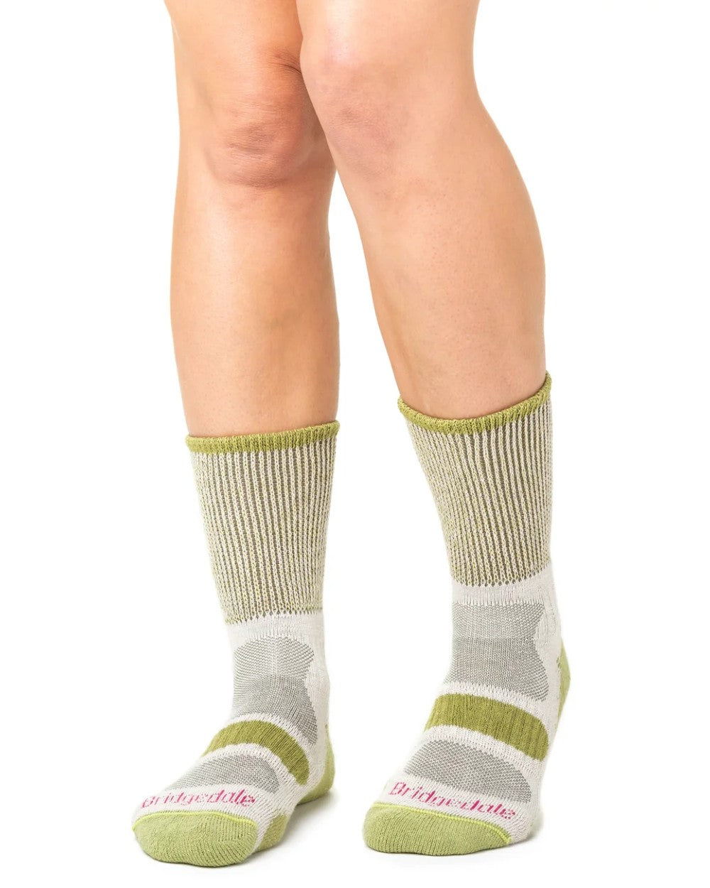 Spring Green coloured Bridgedale Womens Lightweight Coolmax Comfort Socks on white background