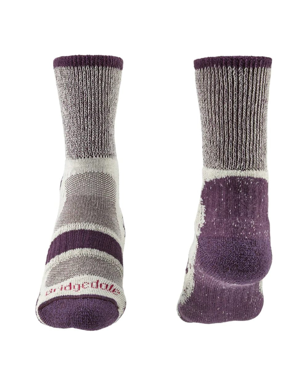 Plum coloured Bridgedale Womens Lightweight Coolmax Comfort Socks on white background