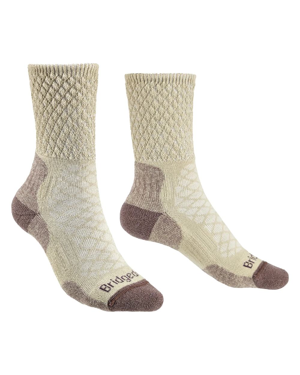 Front Sand coloured Bridgedale Womens Lightweight Merino Comfort Boot Socks on a white background