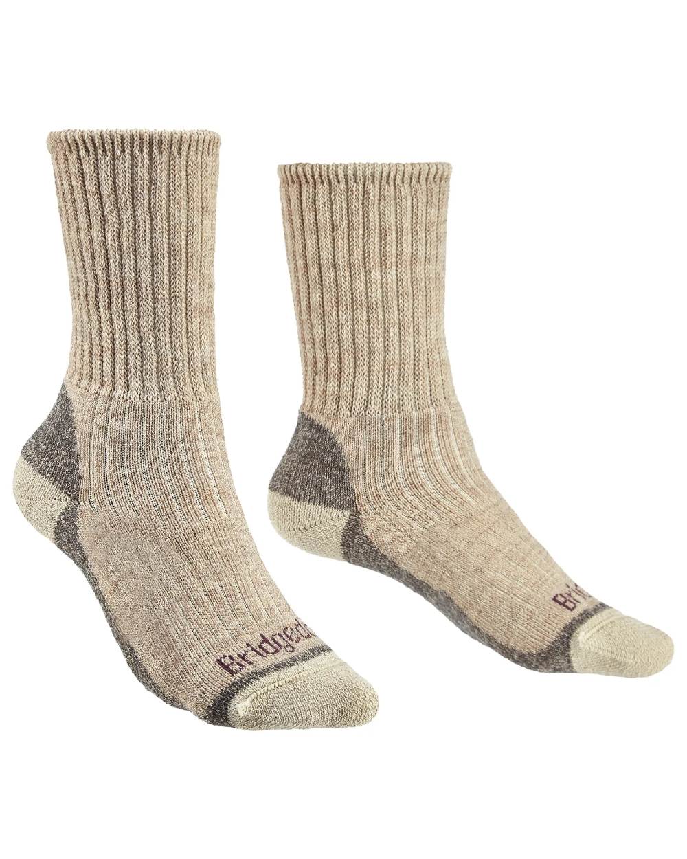 Natural coloured Bridgedale Womens Midweight Merino Comfort Boot Socks on white background