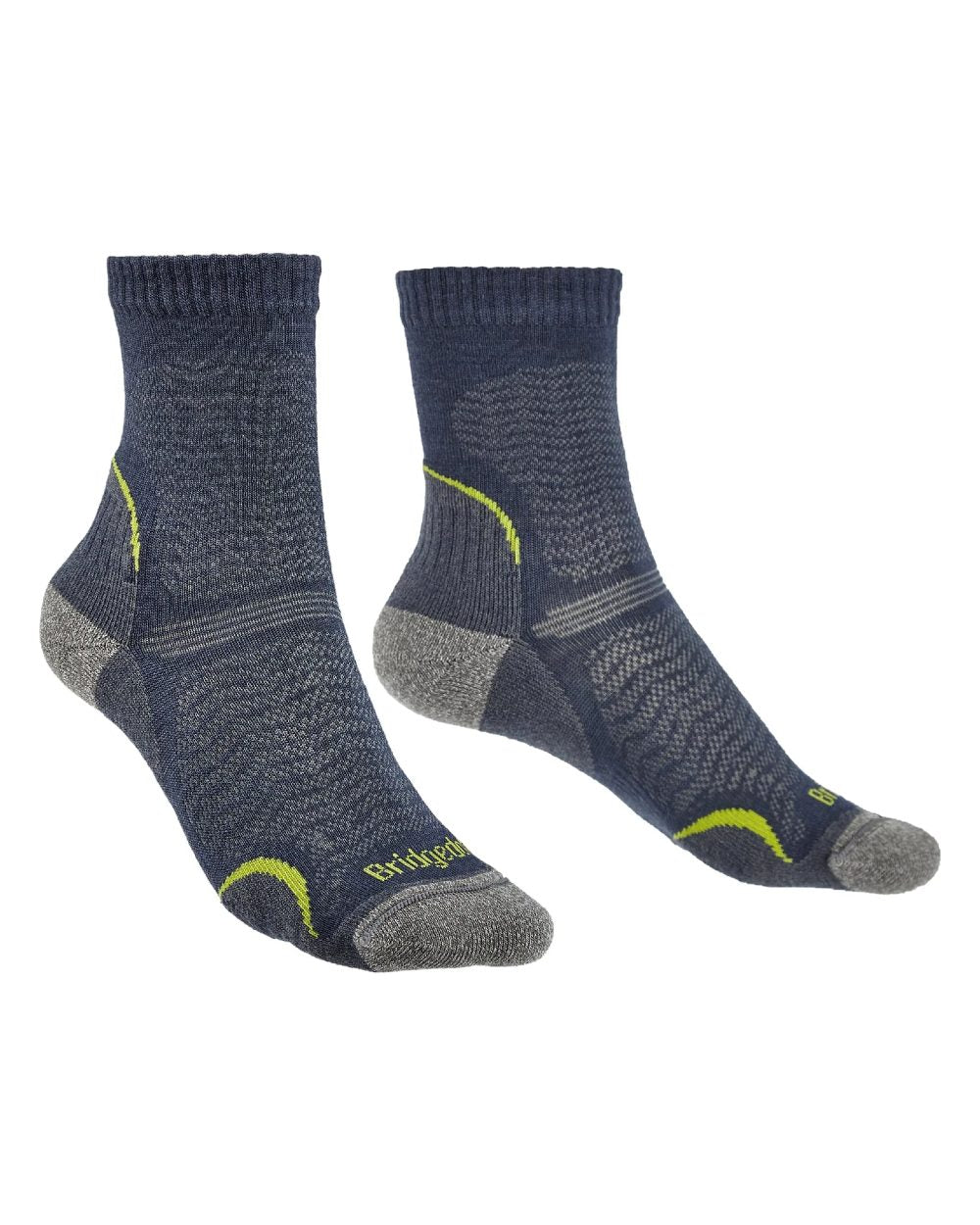 Front of Denim coloured Bridgedale Womens Ultra Light Merino Performance Socks on a white background