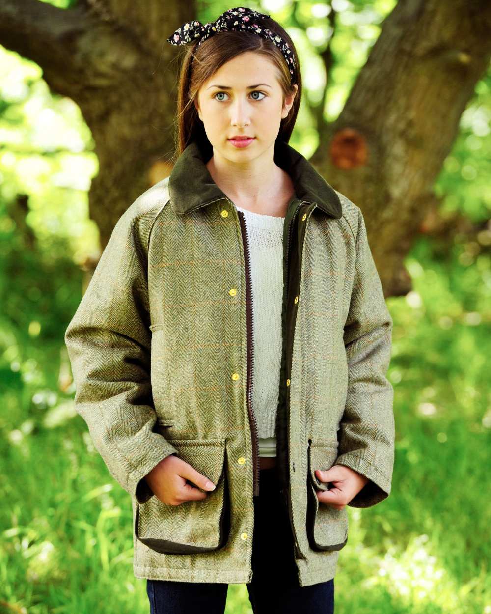Light Tweed With Check coloured Bronte Childrens Tweed Shooting Jacket on white background