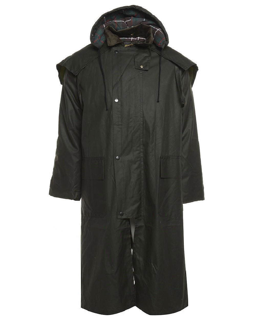 Green coloured Bronte Long Wax Cotton Coat on white background