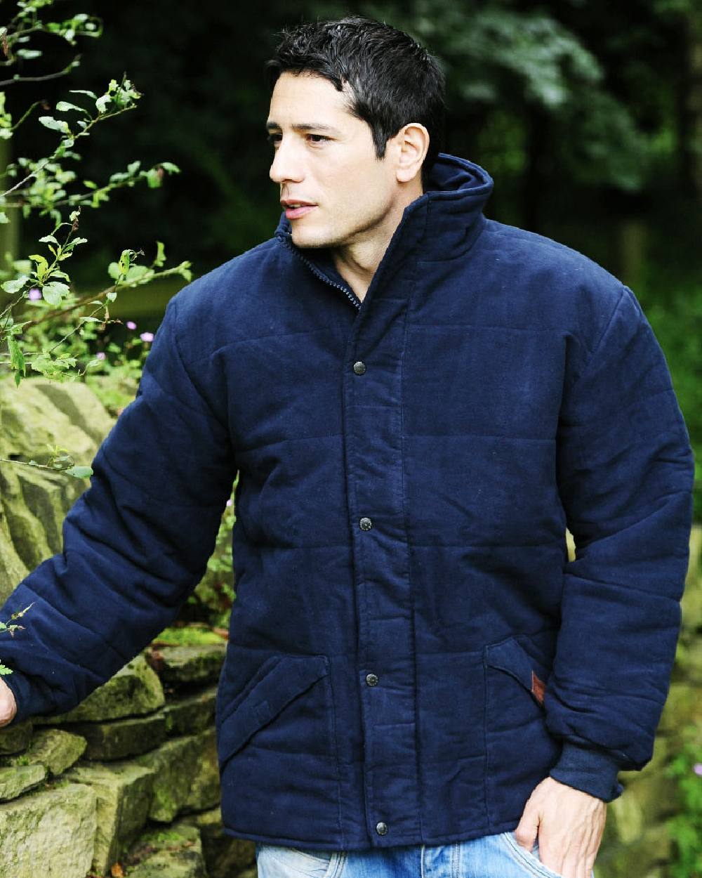 Blue coloured Bronte Quilted Moleskin Jacket on white background