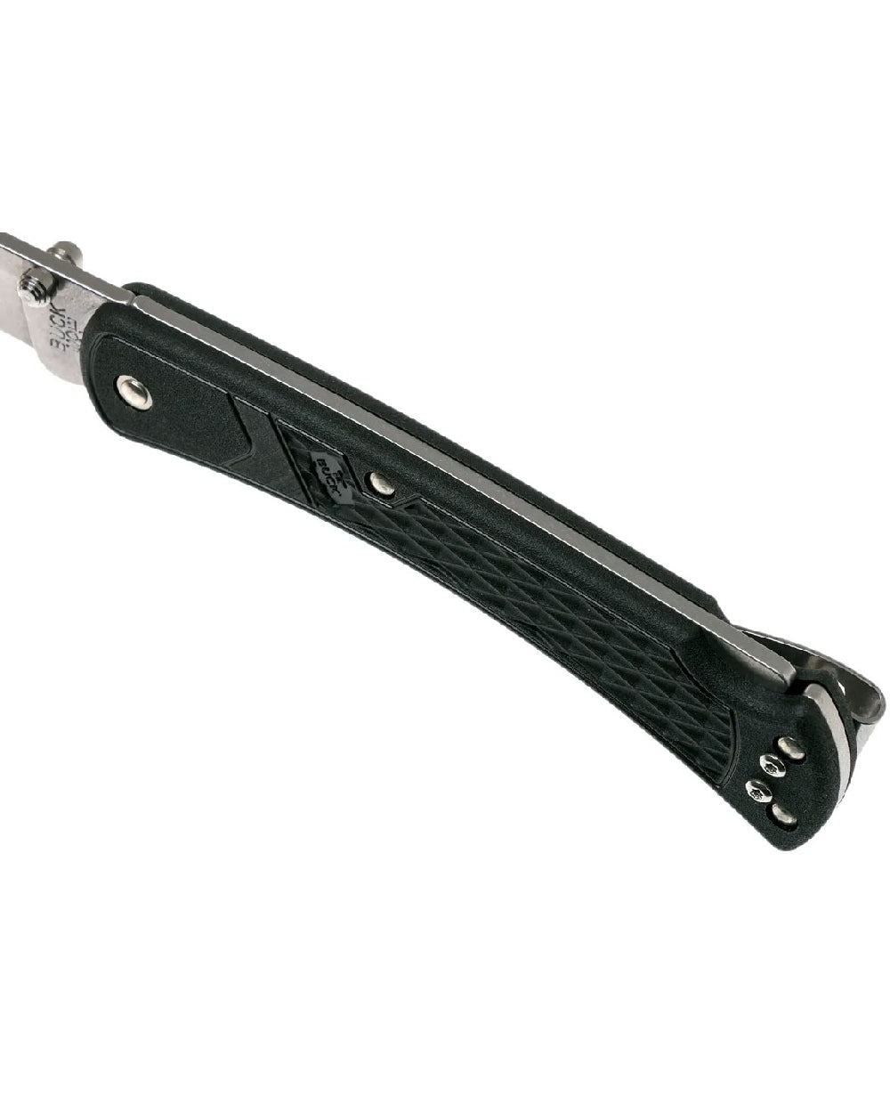 Black coloured Buck Folding Hunter Slim Knife on white background