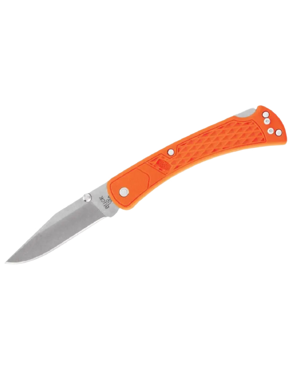 Orange coloured Buck Folding Hunter Slim Knife on white background