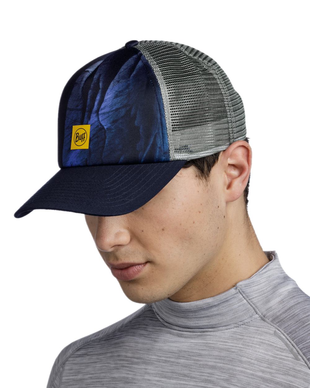 Blue Coloured Buff Arius Pro-Team Trucker Cap on white background