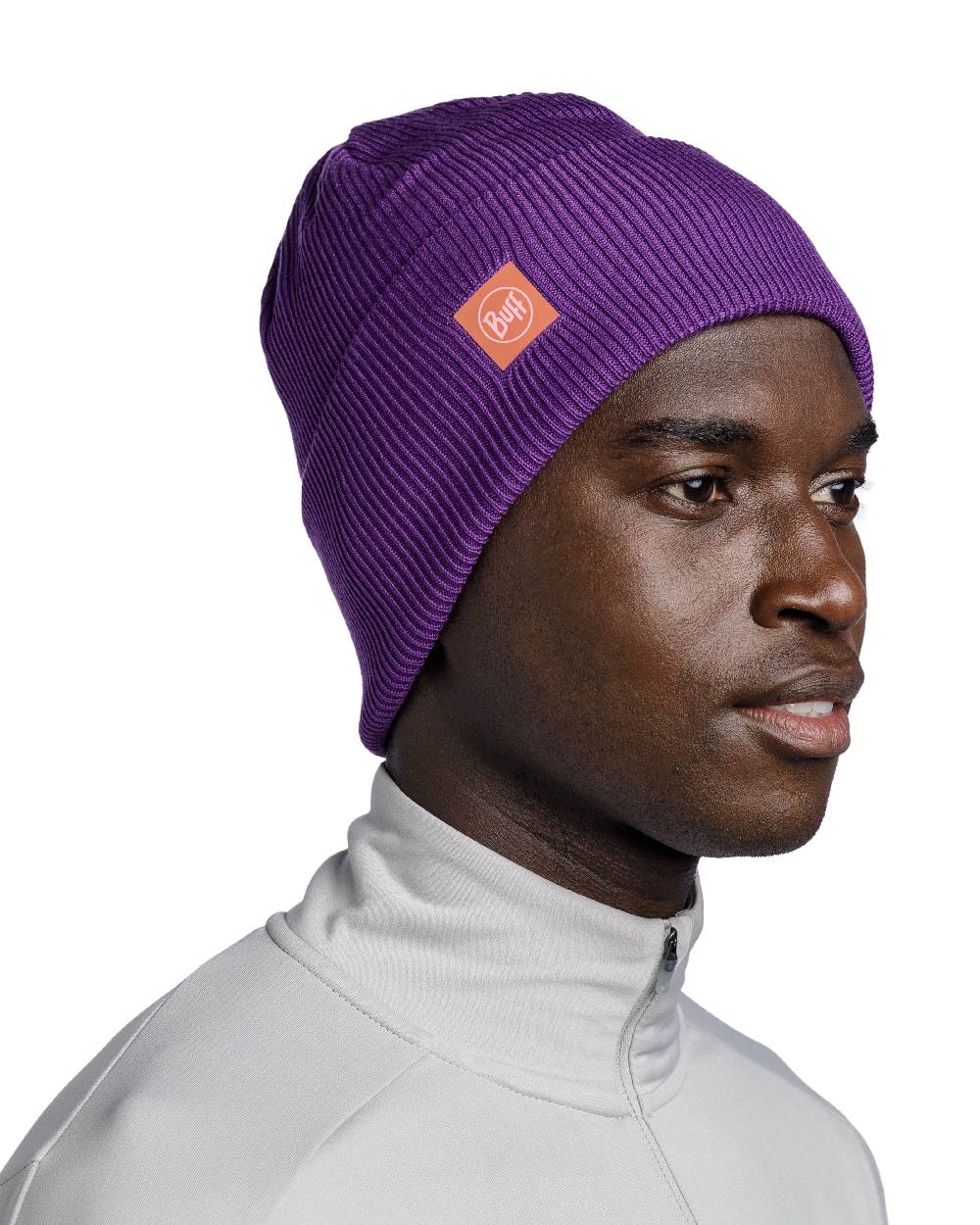 Purple Coloured Buff CrossKnit Beanie on white background