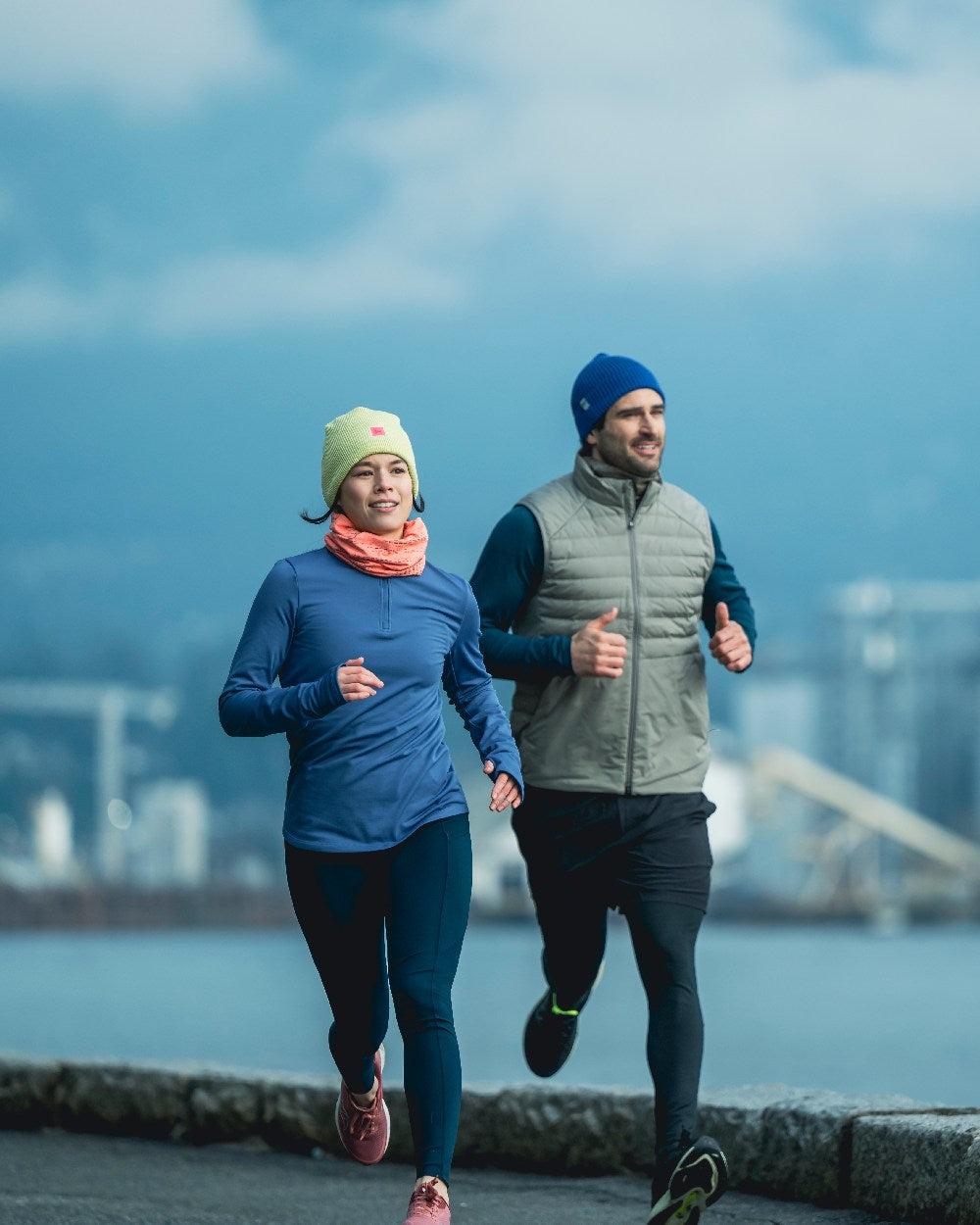 Sheen Yellow Coloured Buff CrossKnit Beanie on sea background