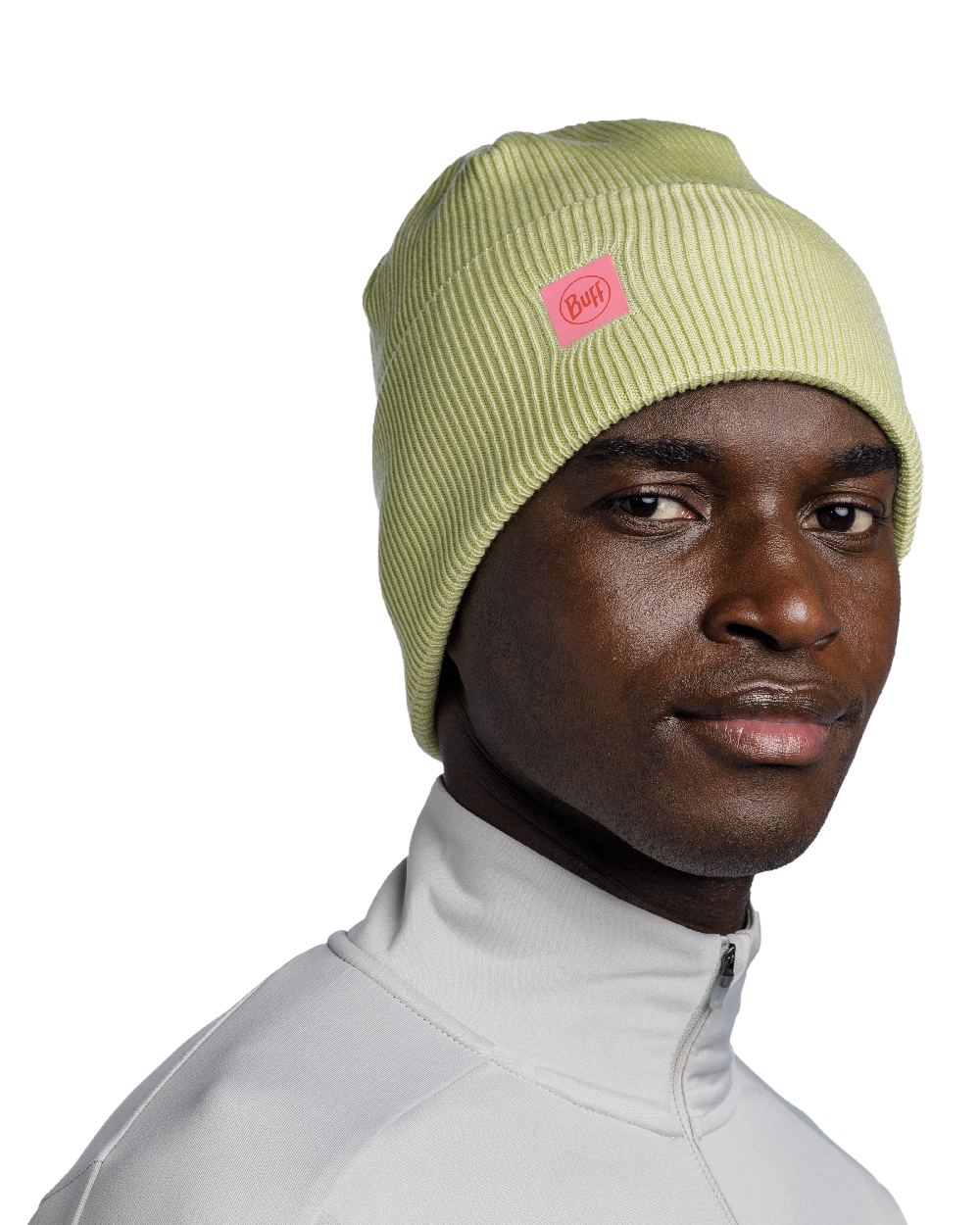 Sheen Yellow Coloured Buff CrossKnit Beanie on white background