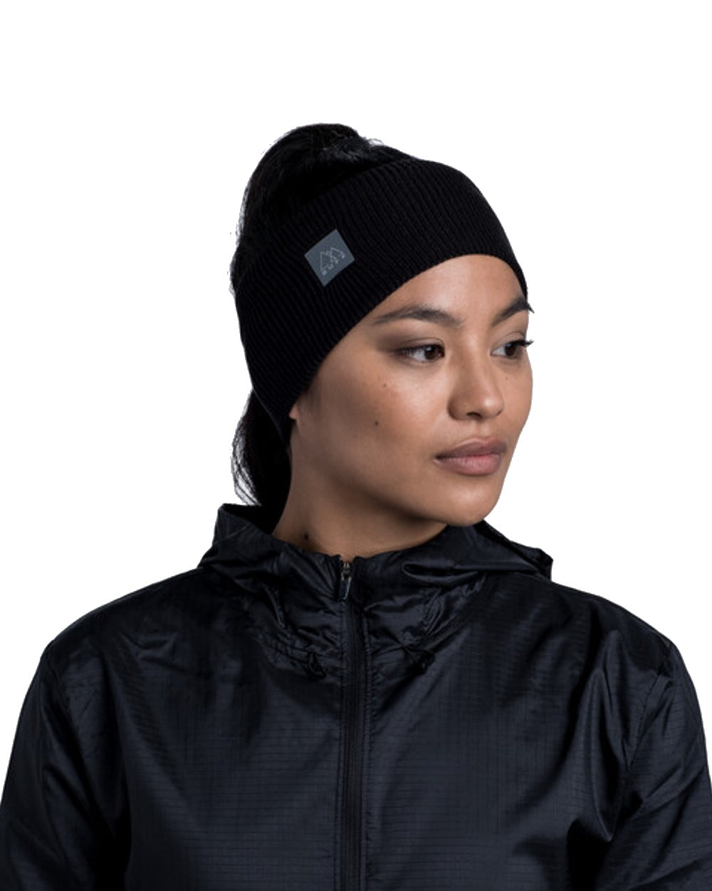 Black Coloured Buff CrossKnit Headband on white background