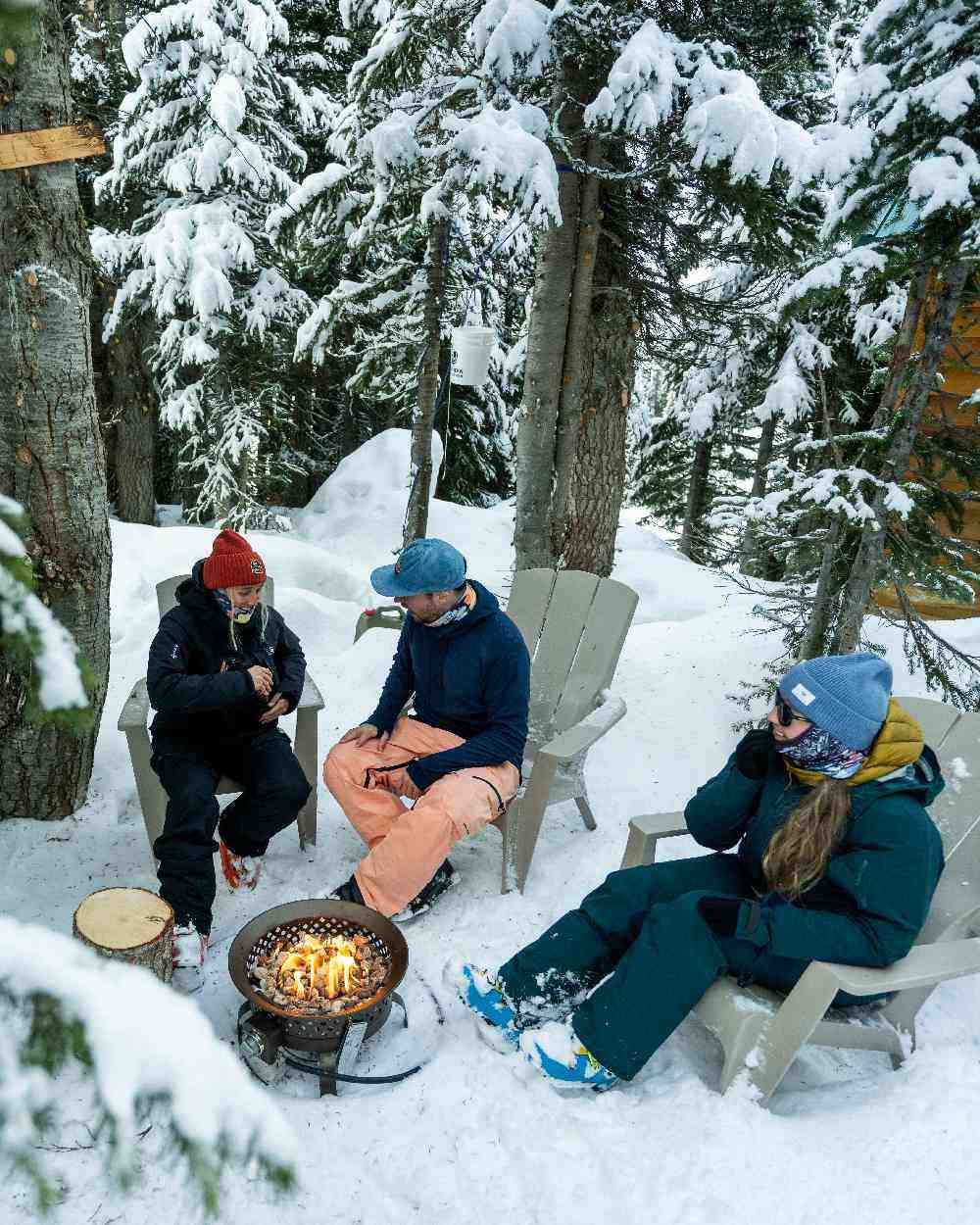 Water Coloured Buff Dister Chill Trucker Cap on snow background