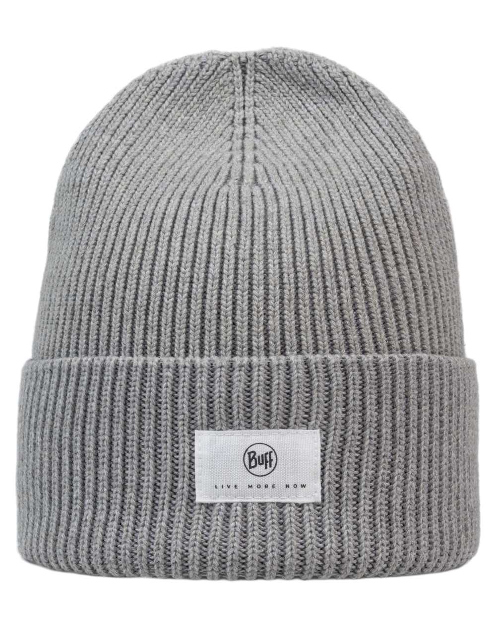 Grey Coloured Buff Drisk Knitted Beanie on white background
