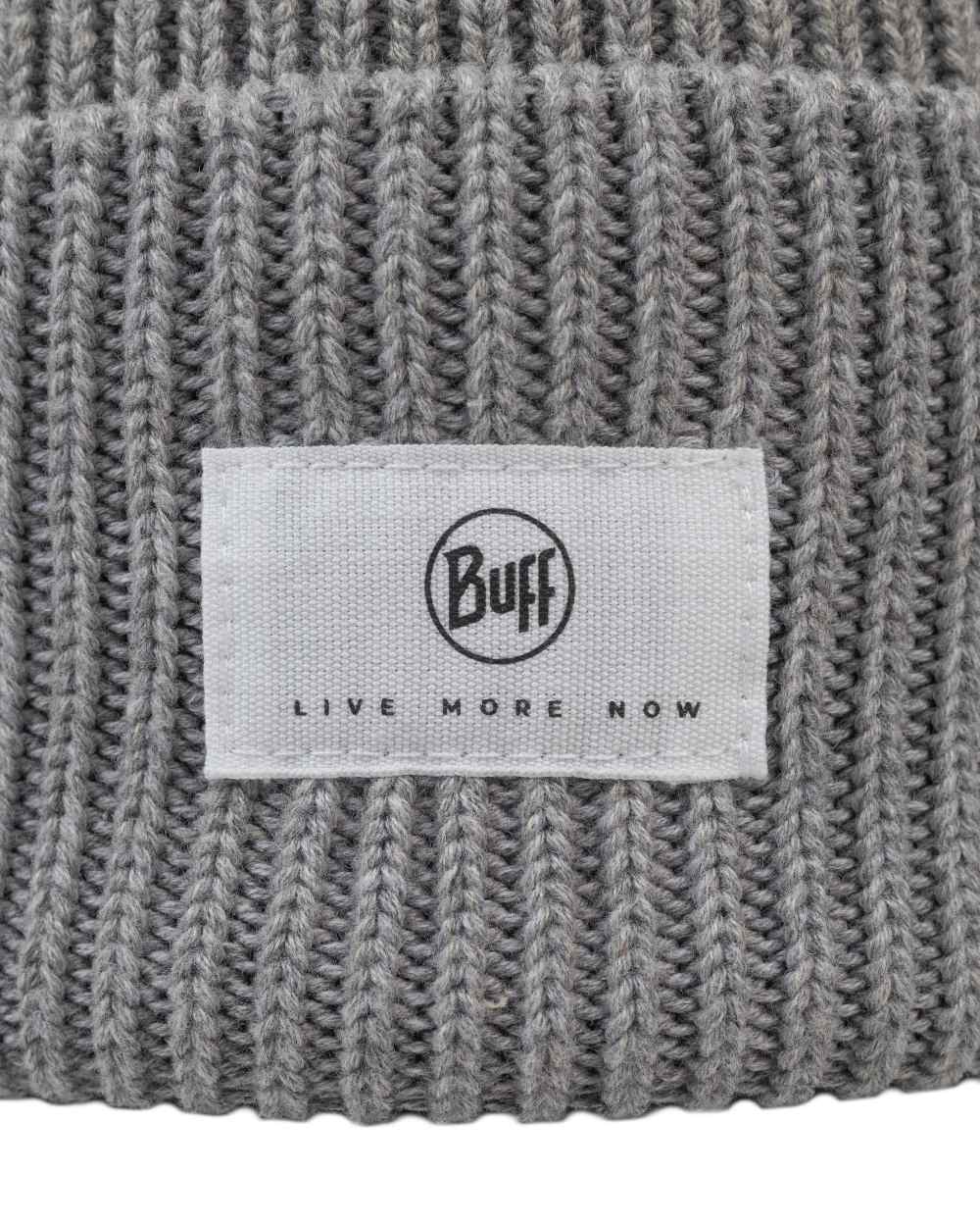 Grey Coloured Buff Drisk Knitted Beanie on white background