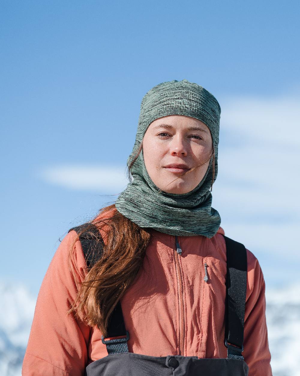 Jade Coloured Buff Dryflx Pro Solid Balaclava on sky background