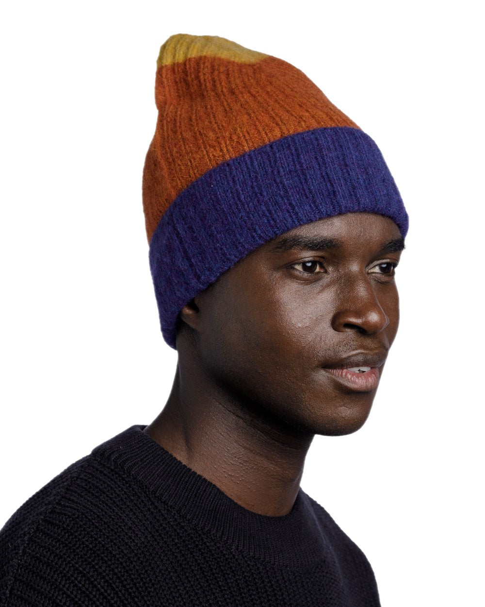 Denim Coloured Buff Nilah Knitted Beanie on white background