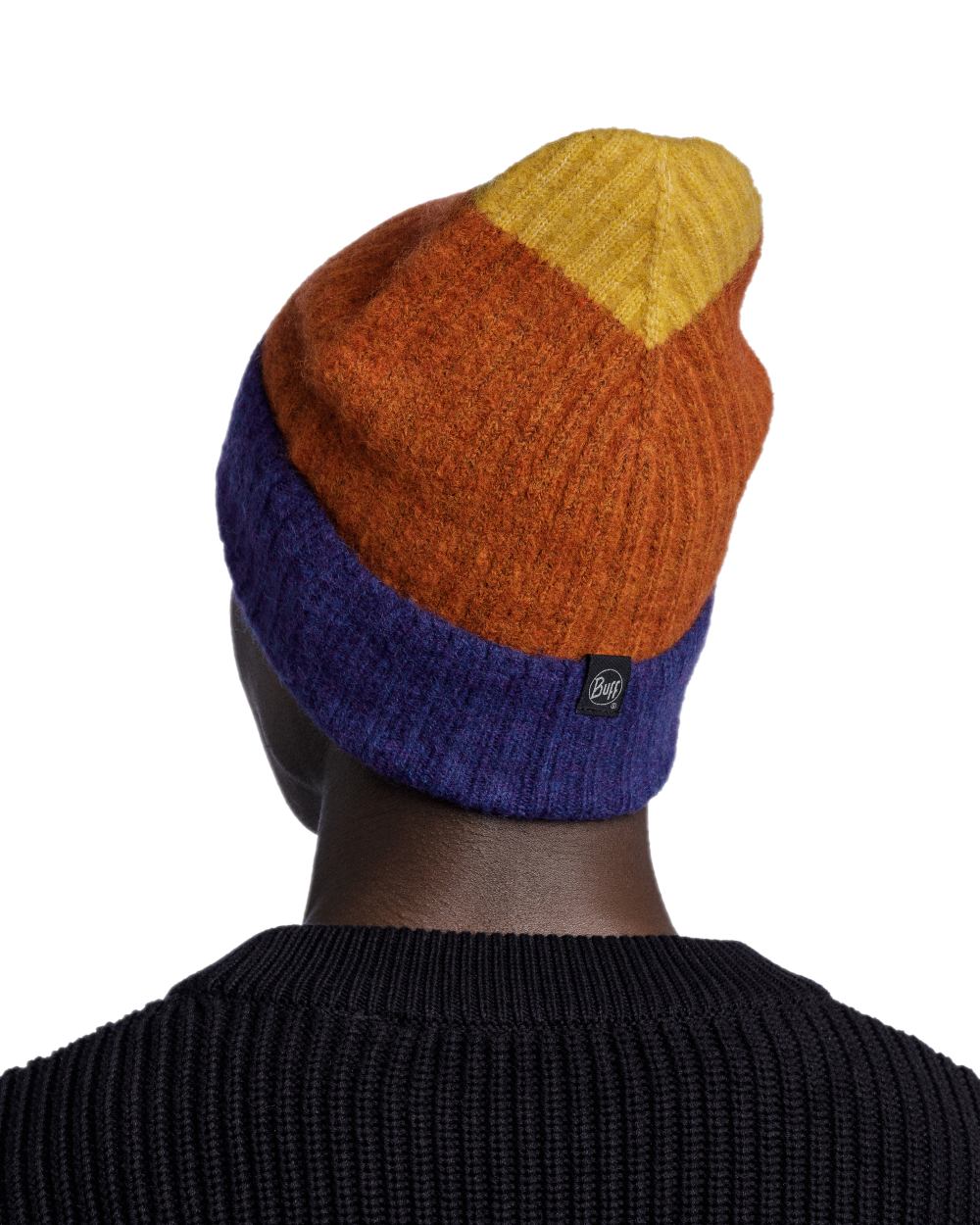 Denim Coloured Buff Nilah Knitted Beanie on white background