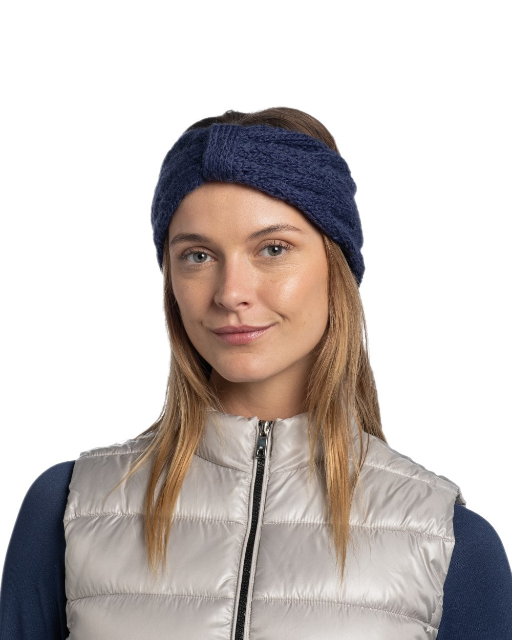 Midnight Coloured Buff Caryn Knitted Headband on white background