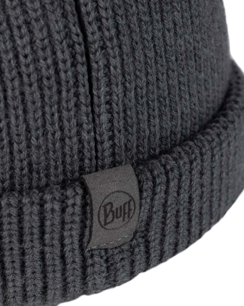 Grey Coloured Buff Knitted Ervin Beanie on white background