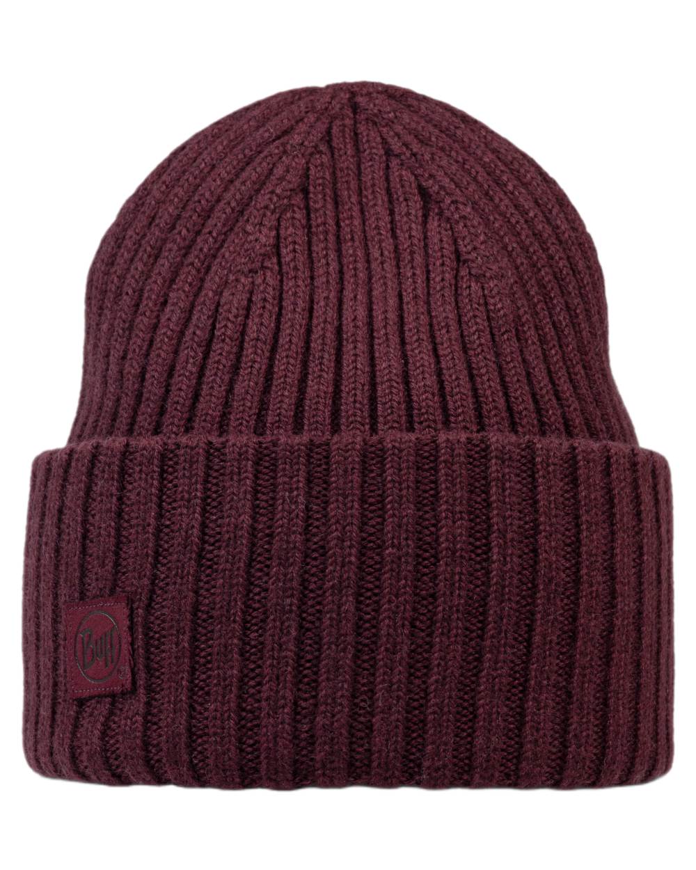 Maroon Coloured Buff Knitted Erviny Beanie on white background