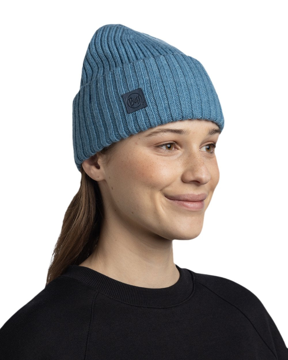 Water Coloured Buff Knitted Erviny Beanie on white background