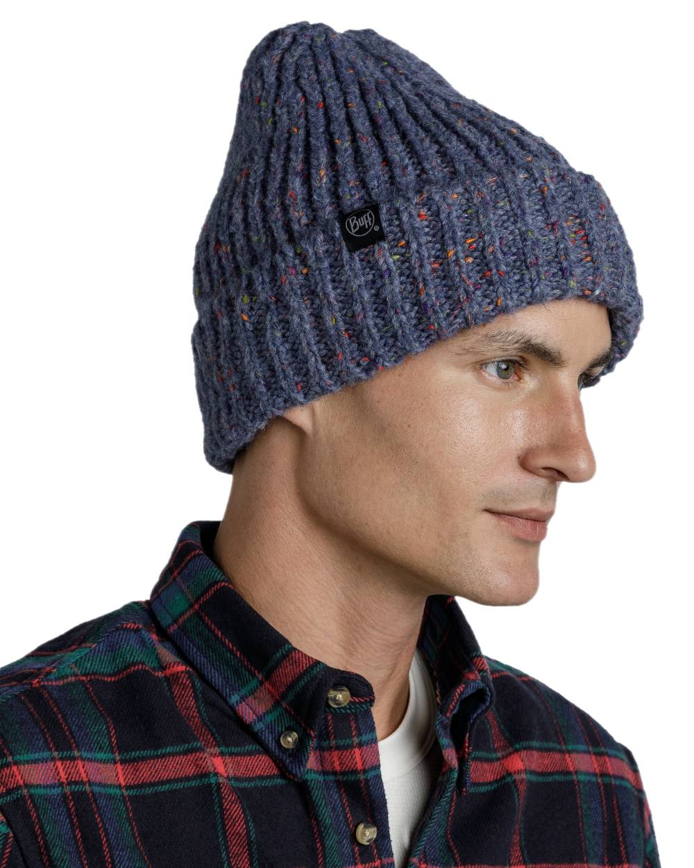 Water Coloured Buff Kim Knitted Fleece Beanie on white background
