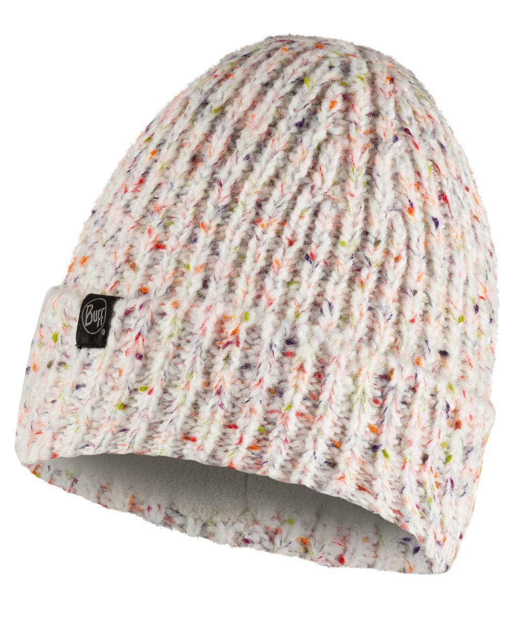 White Coloured Buff Kim Knitted Fleece Beanie on white background