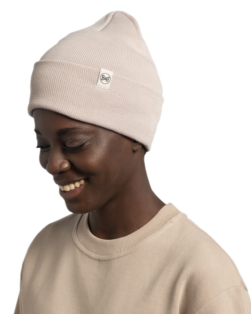 Birch Grey Coloured Buff Linon Knitted Beanie on white background