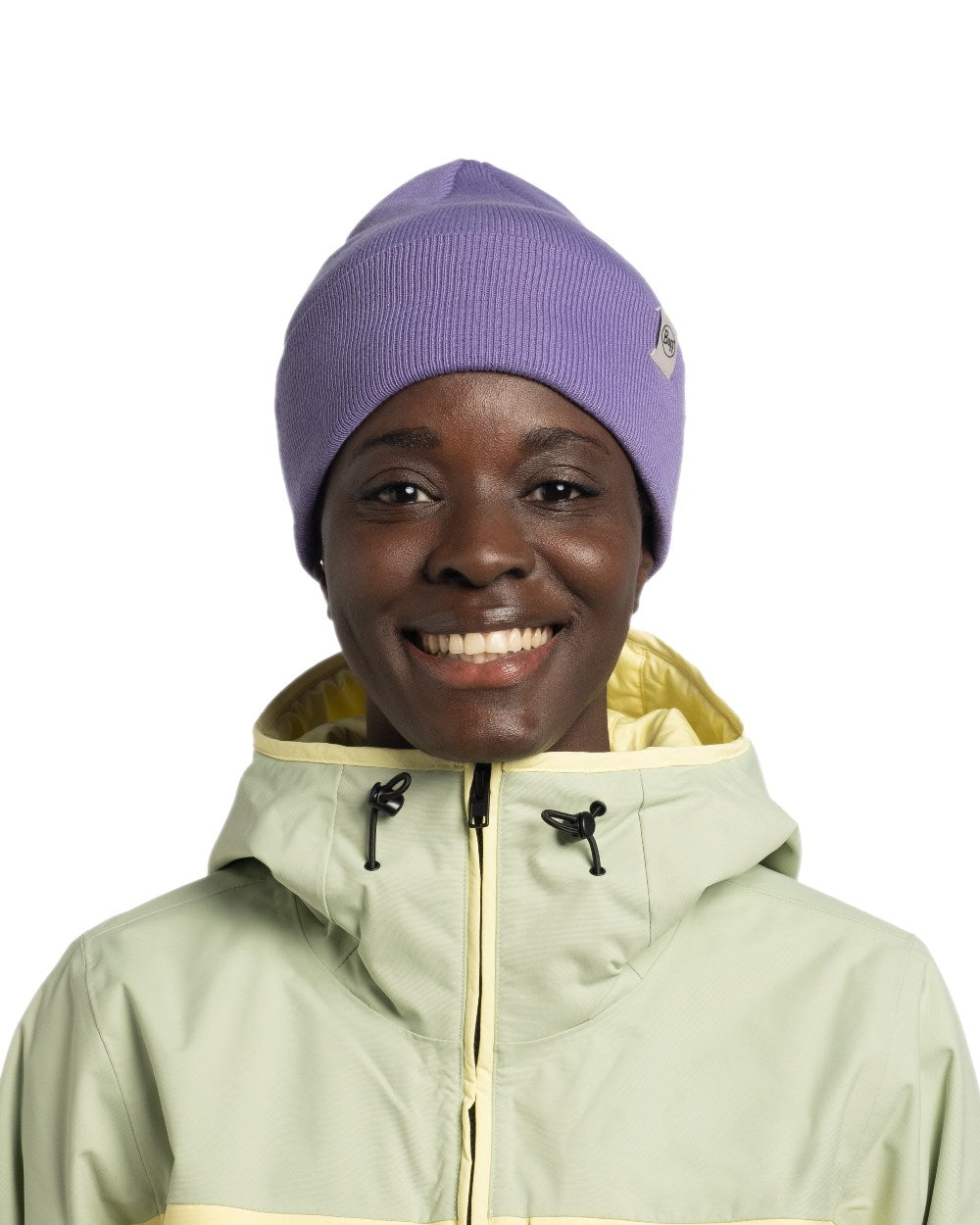 Metaverse Coloured Buff Linon Knitted Beanie on white background