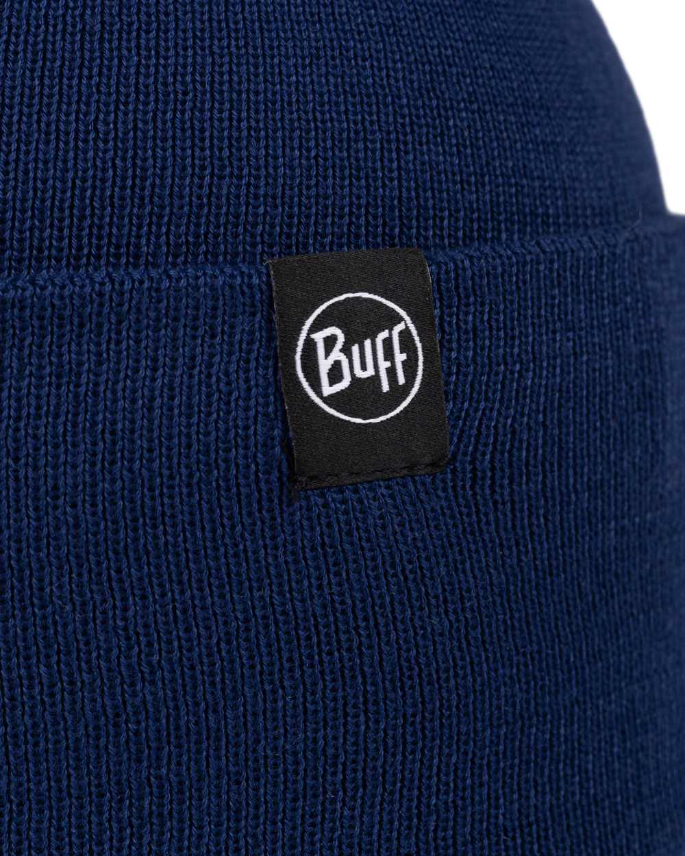 Midnight Coloured Buff Linon Knitted Beanie on white background