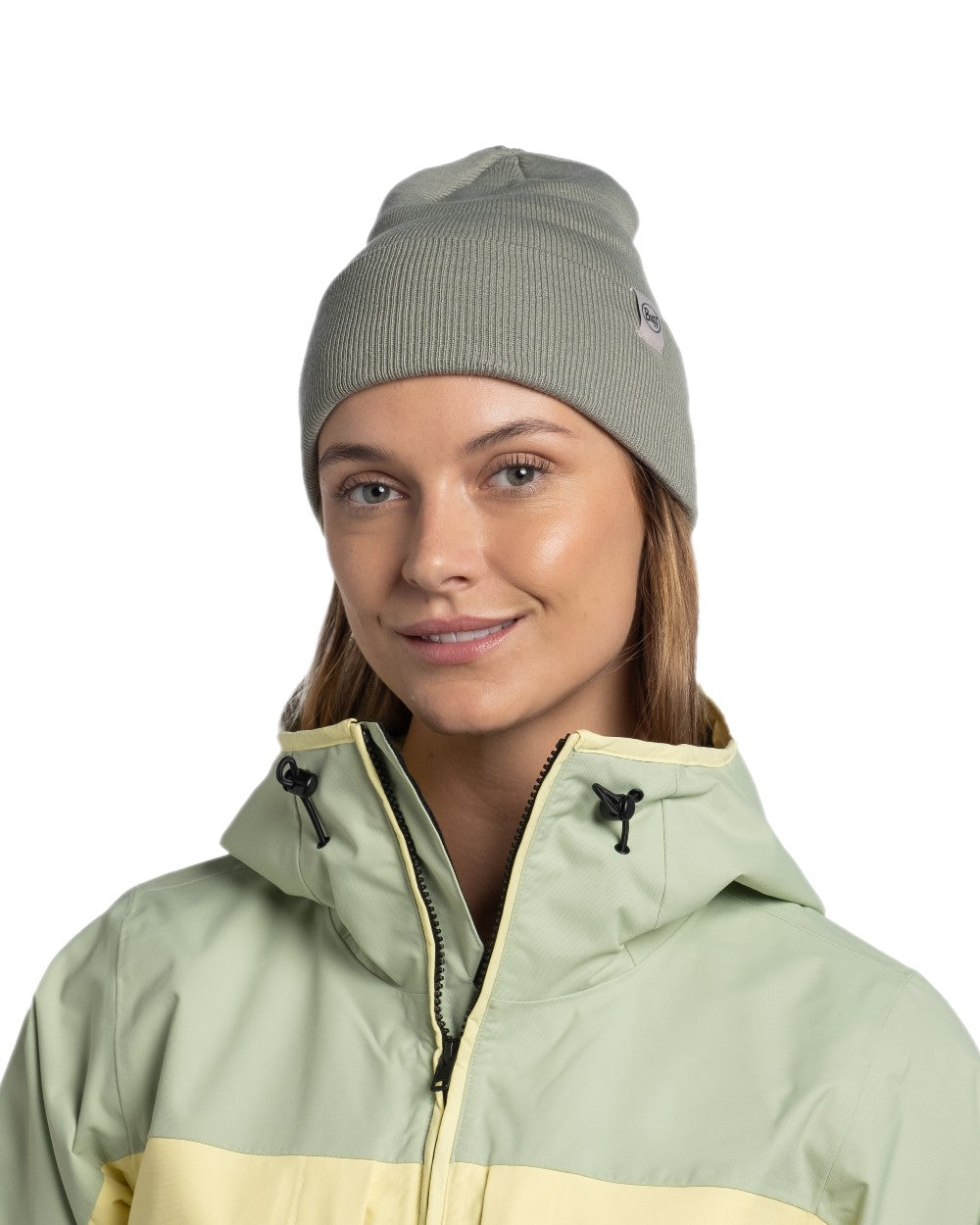 Opaline Coloured Buff Linon Knitted Beanie on white background