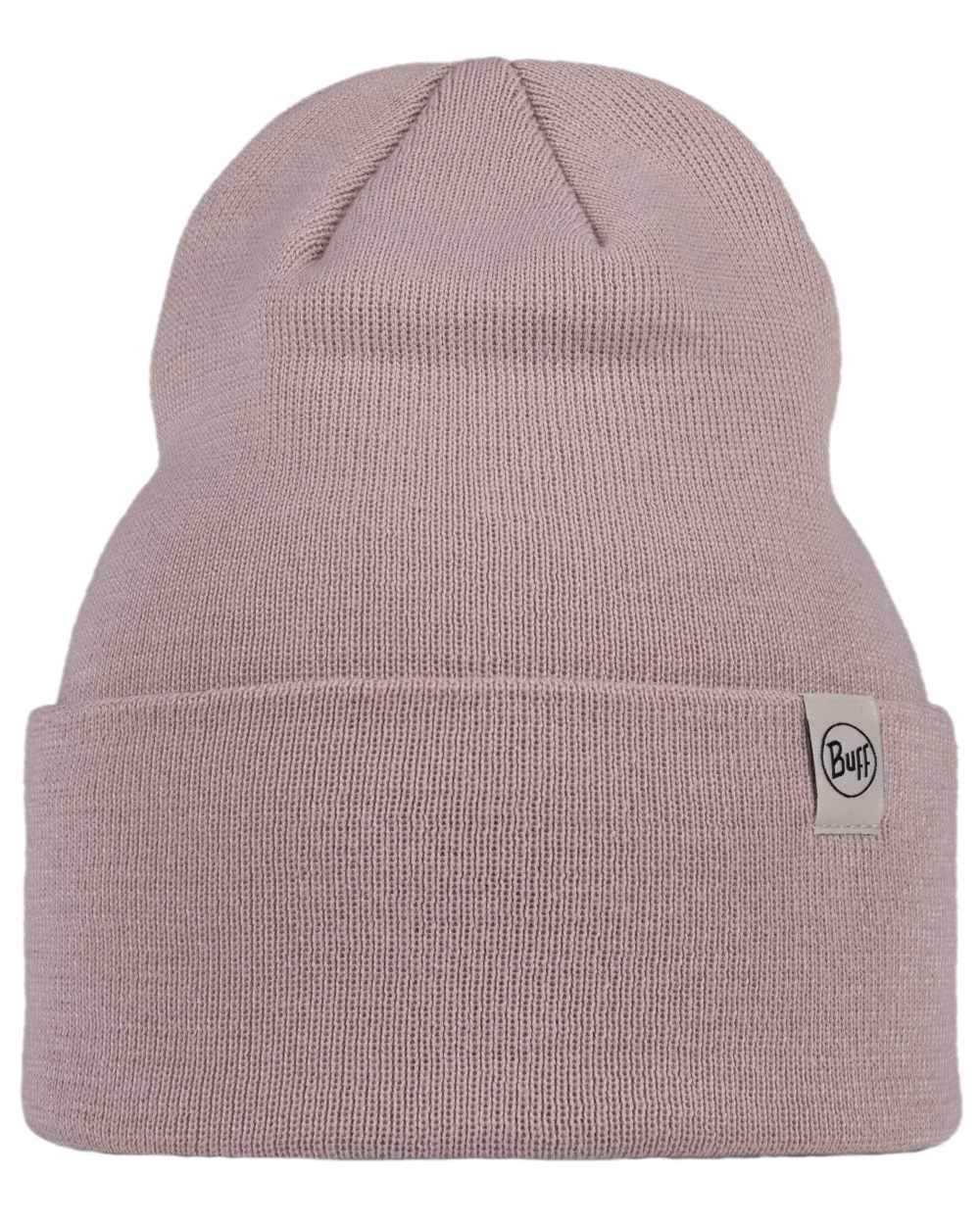 Rosewood Coloured Buff Linon Knitted Beanie on white background