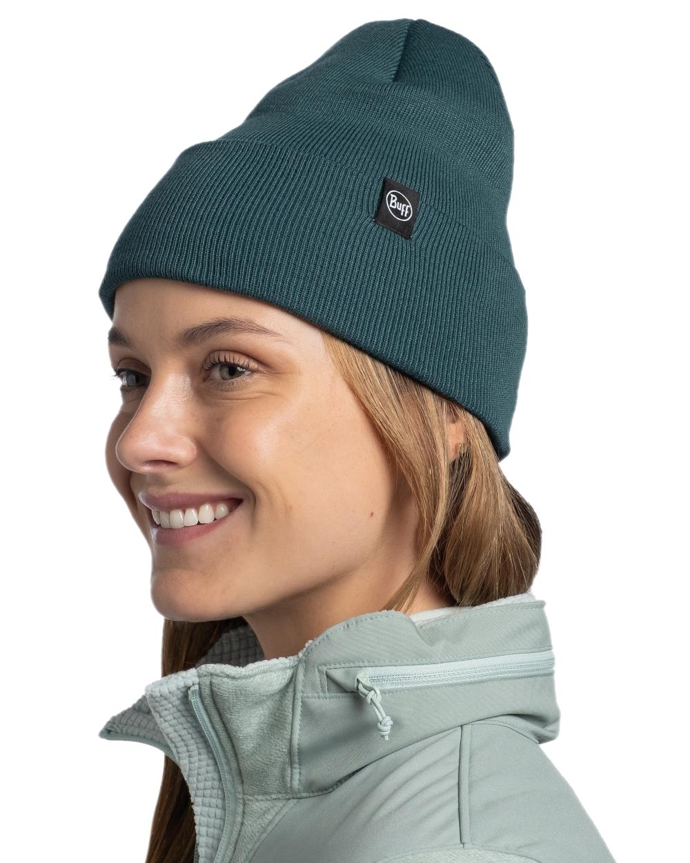 Silversage Coloured Buff Linon Knitted Beanie on white background