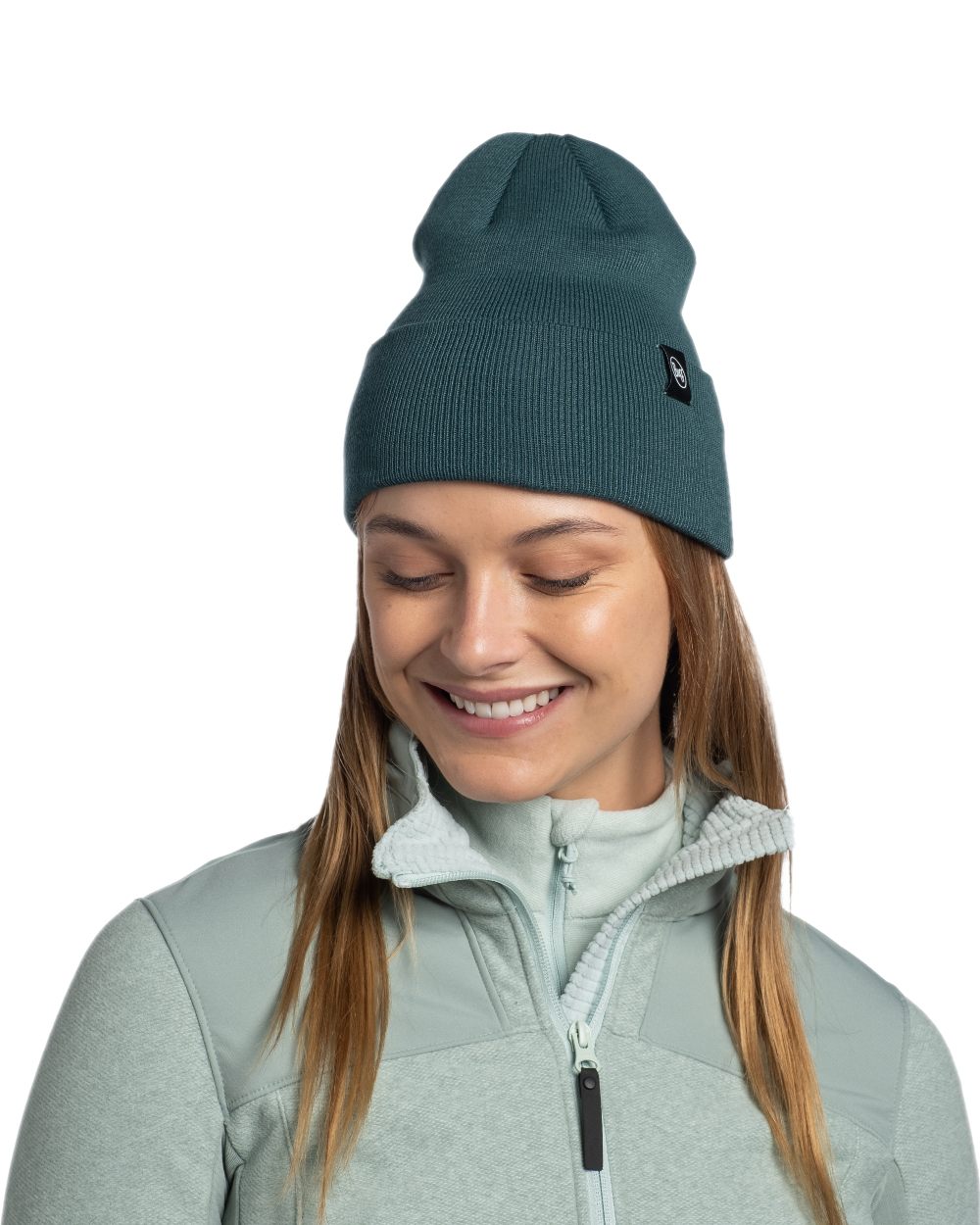 Silversage Coloured Buff Linon Knitted Beanie on white background