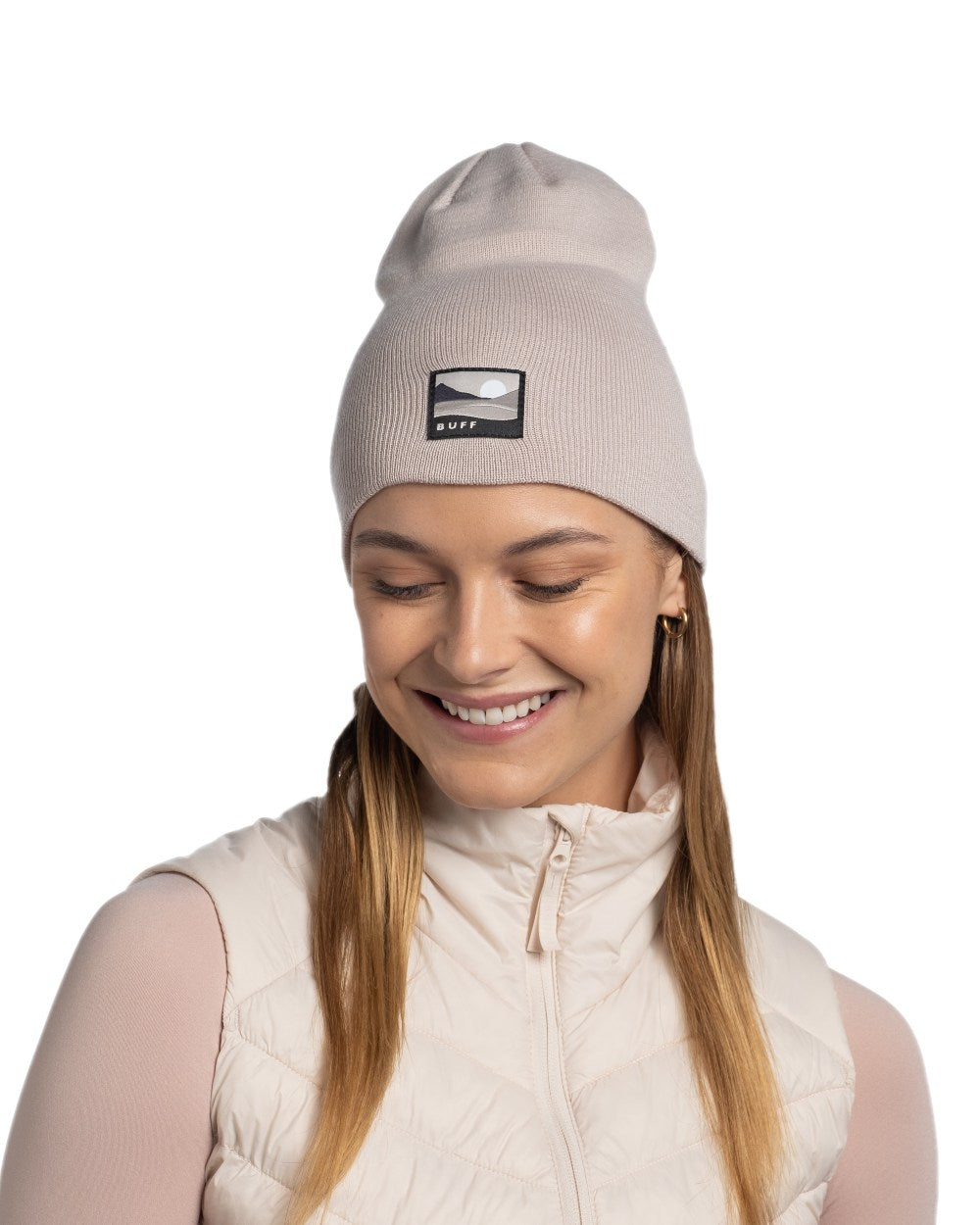 Birch Grey Coloured Buff Lilon Knitted Long Beanie on white background